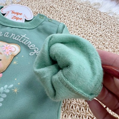 Conj. Casaco de Moletom Explorar a Natureza e Calça Legging Ursinha - Verde e Areia